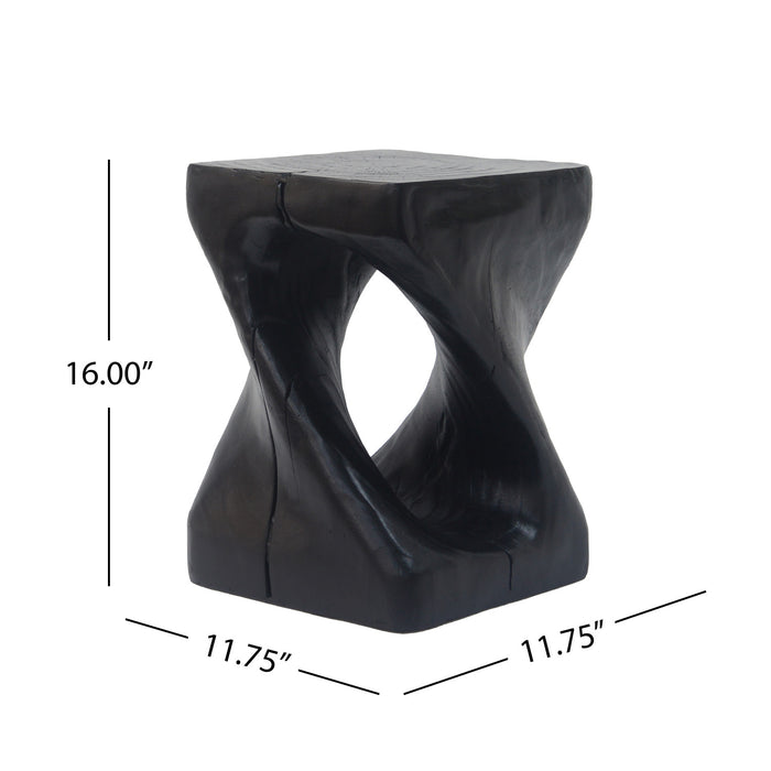 Miro 16\" Modern Twisted Hourglass MGO Accent Table, Faux Wood Grain Indoor Side Table, Black
