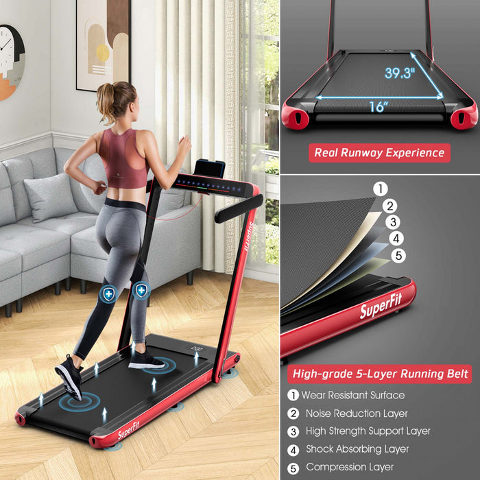 Superfit 2.25hp 2 In 1 Folding Treadmill Jogging Machine W/app Control Red