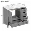 Derek 36 Inch Modern Bathroom Vanity with Ceramic Sink & Multi Storage, Grey | Meuble de salle de bain moderne Derek 36 pouces avec lavabo ceramique et rangement multiple, gris