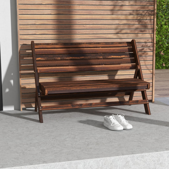 2-seater Wooden Outdoor Bench, Foldable Garden Bench, Carbonised Finish
