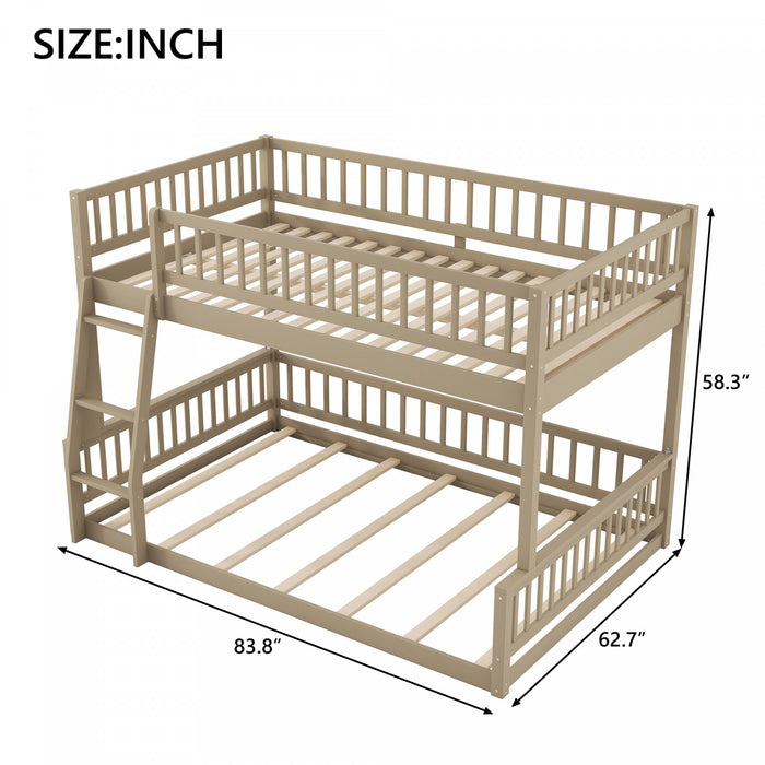 Ethan Full XL over Queen Bunk Bed with Ladder and Guardrails,Walnut Queen Bed