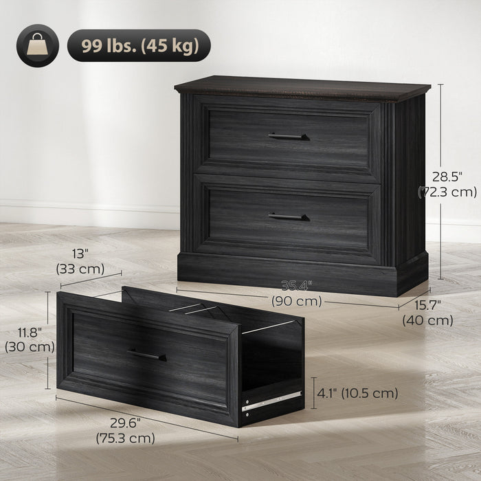 HOMCOM Lateral File Cabinet with 2 Drawers, Farmhouse Filing Cabinet, Black