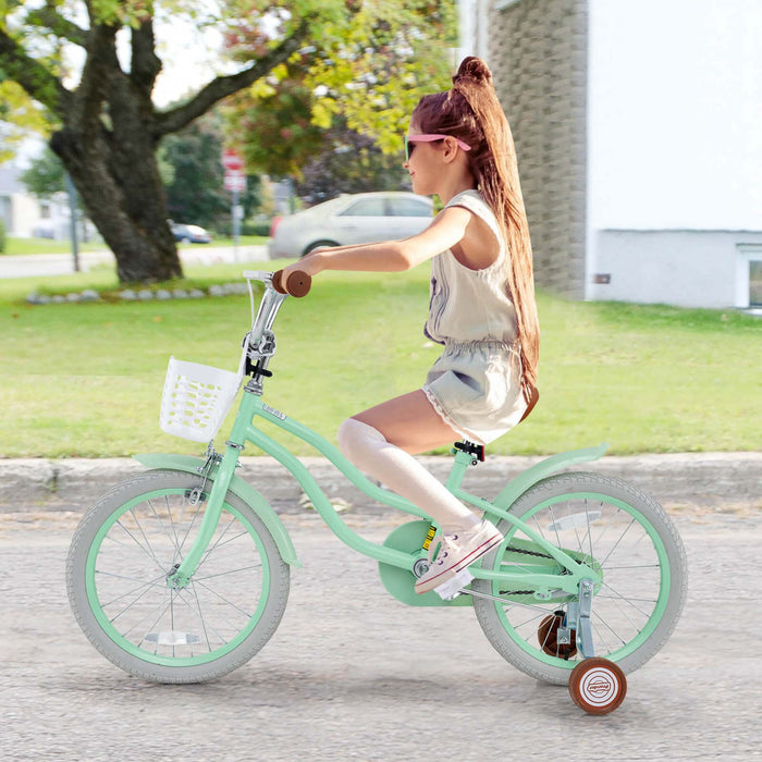 Costway 18\" Kids Bike Toddler Bicycle With Training Wheel Kickstand For 4-8 Years Green