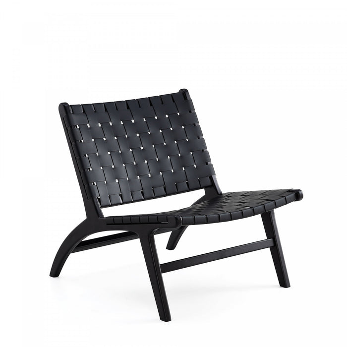 Maintenon Industry Chic Wood Vegan Leather Accent Chair in Black - Set of 2