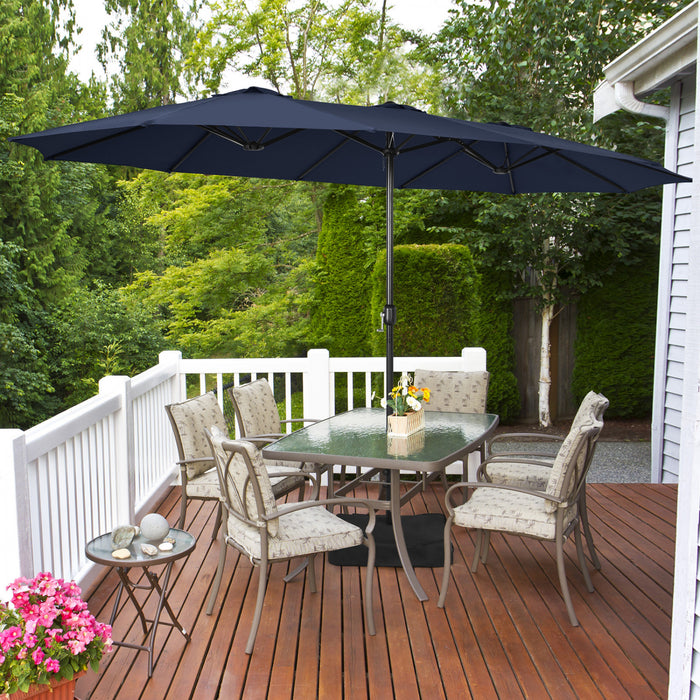 Costway 15FT Double-Sided Twin Patio Umbrella Sun Shade Outdoor Crank Market Base Navy