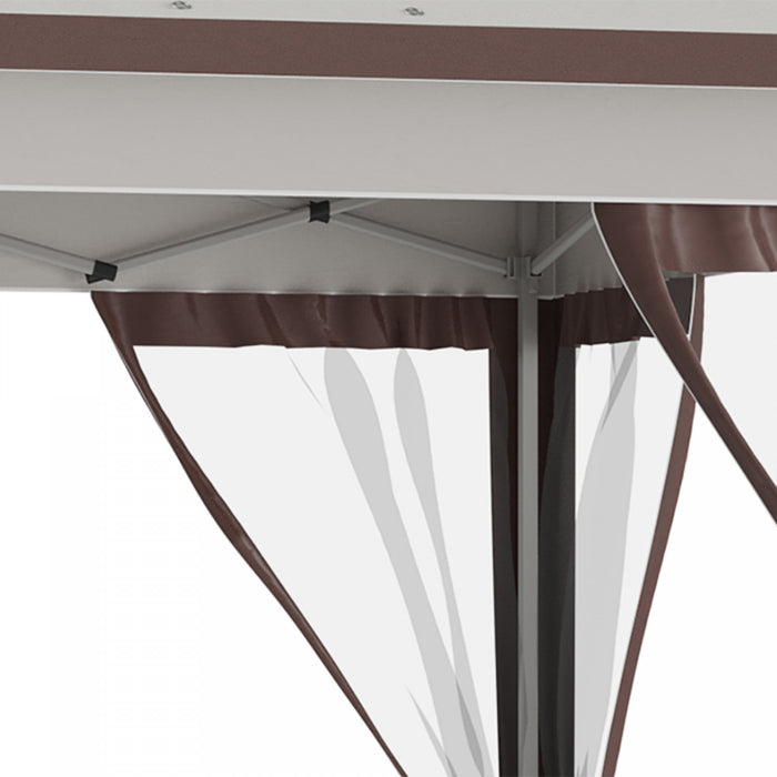 Outsunny 12' X 12' Pop Up Canopy Sun Shade Instant Tent Folding With Mesh Sidewalls, 3-level Adjustable Height And Storage Bag, Beige