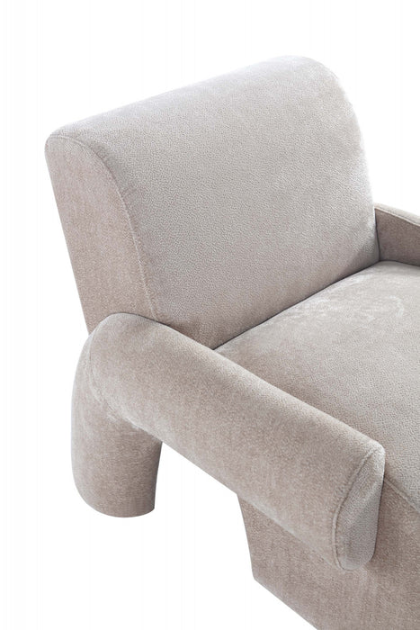 Verandah Mid-Century Modern Chenille Lounge Chair in Beige