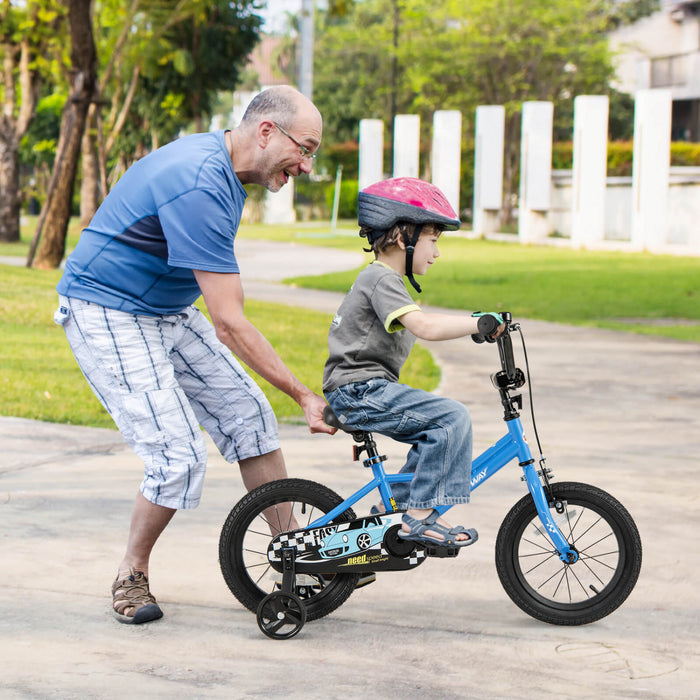 Costway 14\" Kids Training Bike With Removable Training Wheels Pneumatic Tires Navy