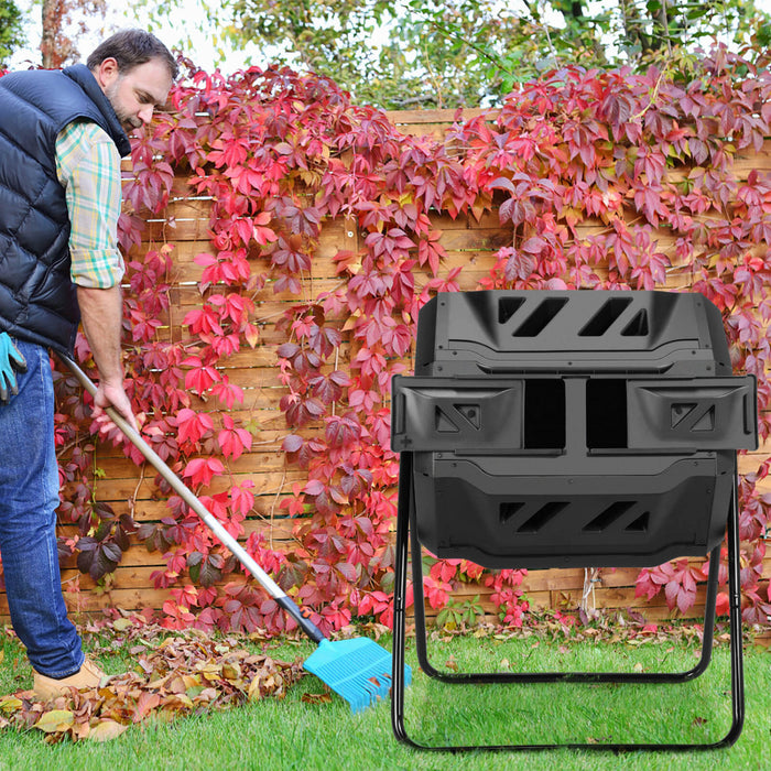 Costway Tumbling Composter 40 Gallon Garden Rotating Compost Bin W/dual Chamber