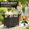Outsunny Outdoor Grill Cart with Stainless Steel Tabletop for Kitchen Prep, 3-Shelf Pizza Oven Stand with Storage Cabinet, Movable BBQ Stand on Wheels, Black
