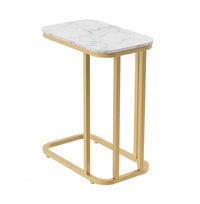 19” C-Shaped End Table - Marble Look With Gold Metal 