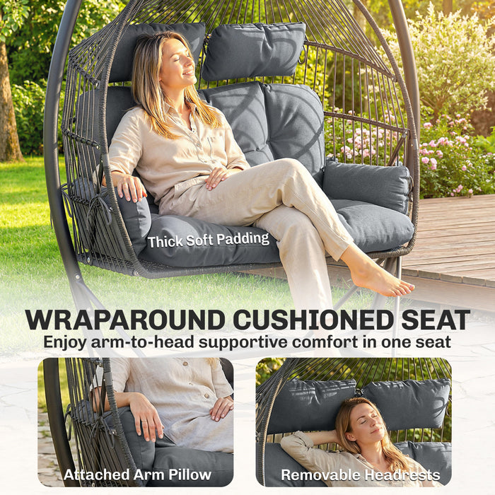 Outsunny Hanging Double Egg Chair with Canopy, Egg Swing Chair, Dark Grey