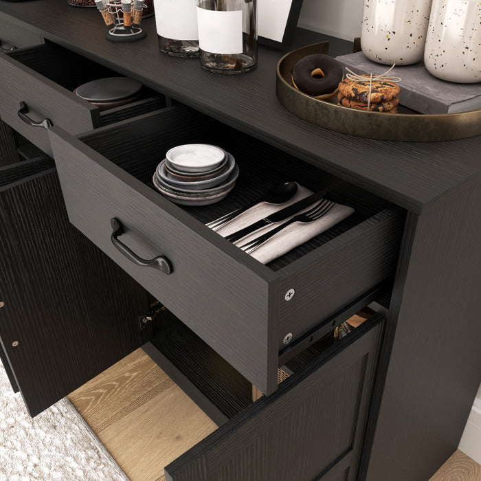 HOMCOM Sideboard Cabinet, Coffee Bar Cabinet with Drawers, Distressed Black