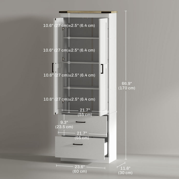 HOMCOM 67\" Tall Kitchen Pantry Cabinet with Adjustable Shelves Cream White