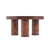 Lira 31.5 Inch Modern Round Burl Veneer Coffee Table with Three Cylindrical Legs, Brown | Table basse ronde moderne Lira 31,5 pouces placage bois a trois pieds cylindriques, brun