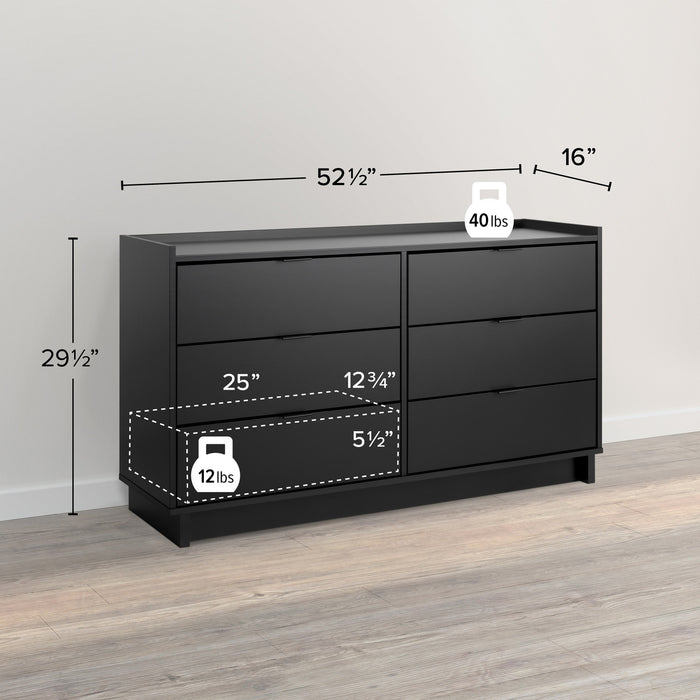 Prepac Simply Modern 52.5\" 6-Drawer Dresser - Black