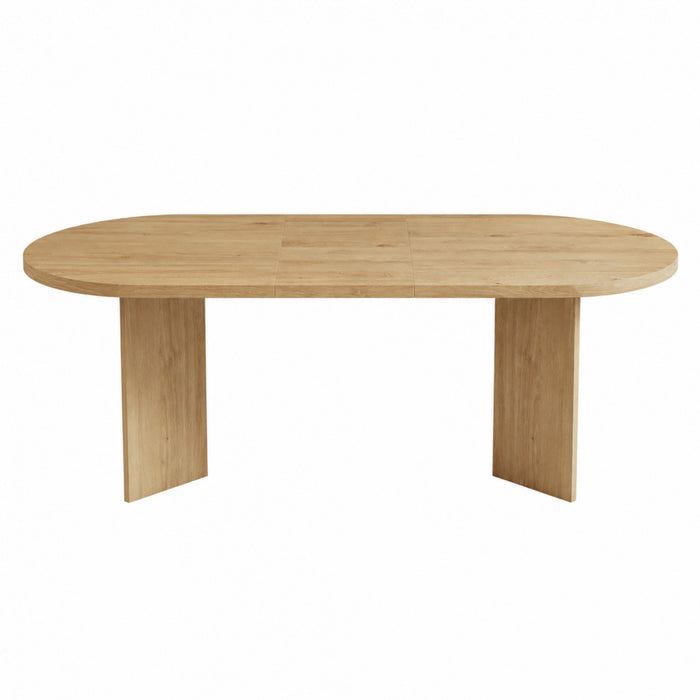Ovalux 79 Inch Modern Oval Dining Table with Dual Pedestal Base and Wood Finish, Oak