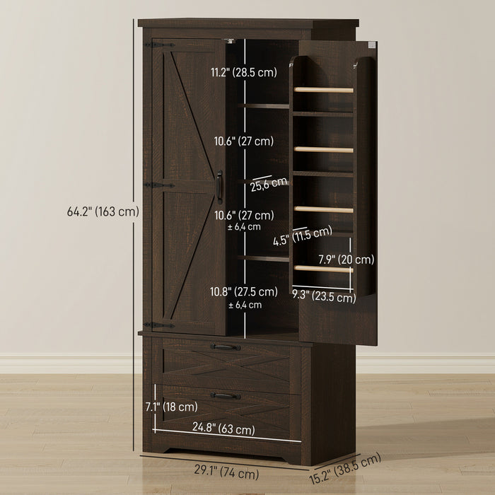 HOMCOM 64\" Kitchen Pantry Cabinet Storage Cabinet with Doors Drawers, Brown