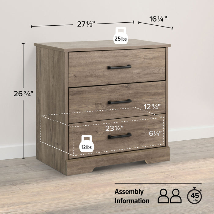 Prepac Rustic Ridge Farmhouse 3-Drawer Nightstand - Brown