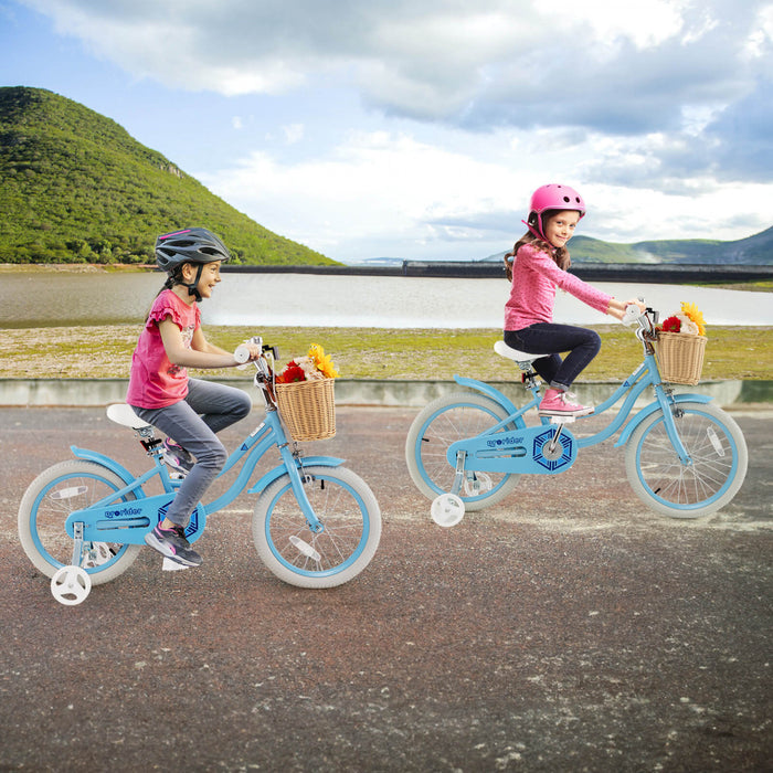 Costway 18\" Kid's Bike With Training Wheels Adjustable Handlebar Seat Handbrake Blue