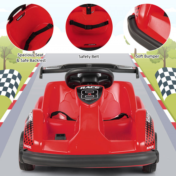 6v Battery Powered Go Kart Kids Ride On 4 Wheel Racer Rc W/ Bumper & Music Red