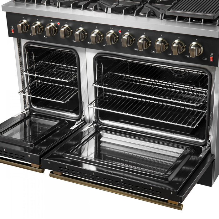 Forno Galiano 48\" Dual Fuel Range, Black, 6.58 cu. ft. double ovens -FFSGS6156-48BLK
