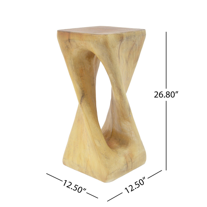 Cade 26.80\" Twisted Square MGO Accent Table, Unique Natural Wood Grain Indoor Side Table, Natural