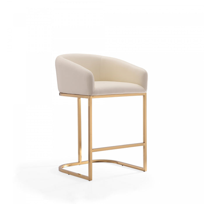 Louvre Mid-Century Modern Metal Upholstered Counter Stool in Cream - Set of 2