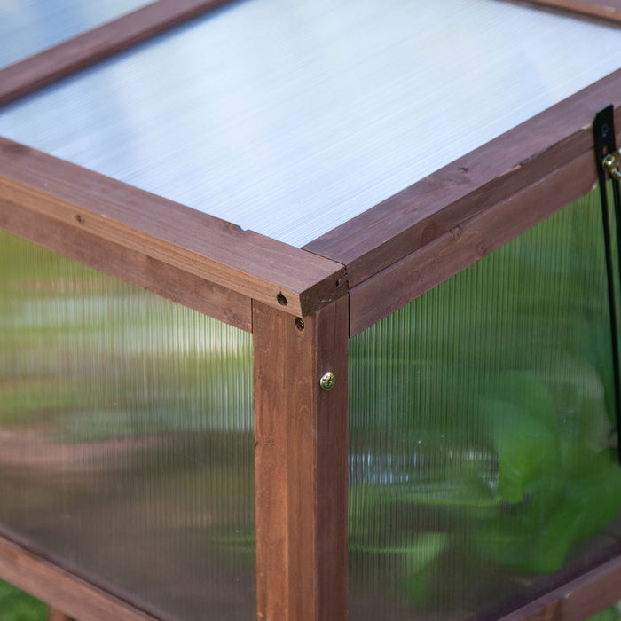 Outsunny 35\" X 20\" X 36\" Wooden Cold Frame Greenhouse, Garden Portable Raised Planter For Outdoor Indoor Use, Brown