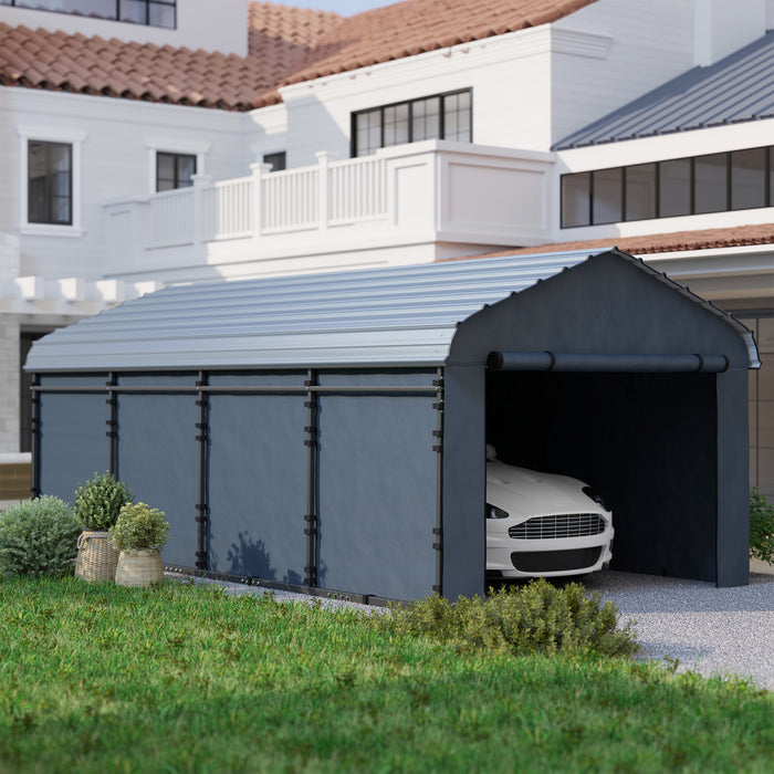 Outsunny 12' X 20' Metal Carport With Metal Roof And Removable Sidewalls