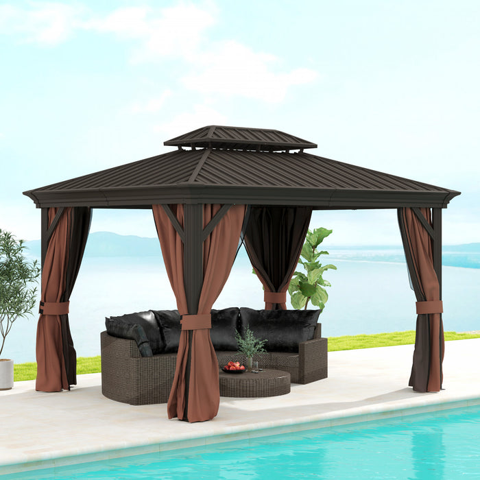Outsunny 10' X 12' Outdoor Canopy Gazebo Hardtop Gazebo, Dark Brown