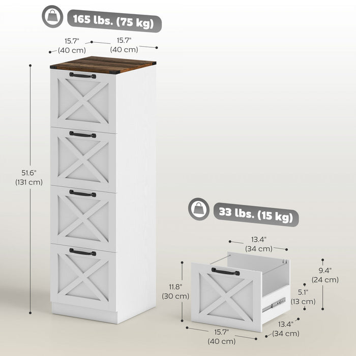 HOMCOM 4 Drawer File Cabinet, Filing Cabinet Fits Letter/A4 Size, White