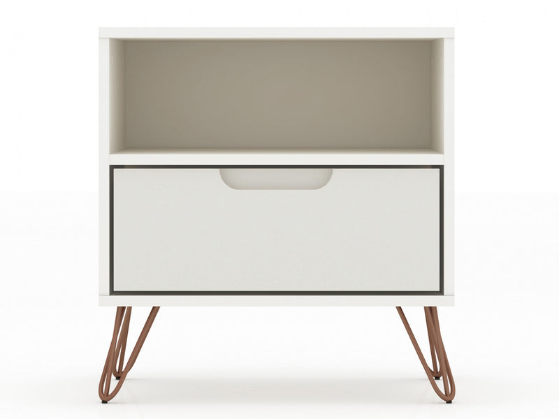 Rockefeller Mid-Century Modern 20\" Nightstand in Off White (1-Drawer) - Set of 2