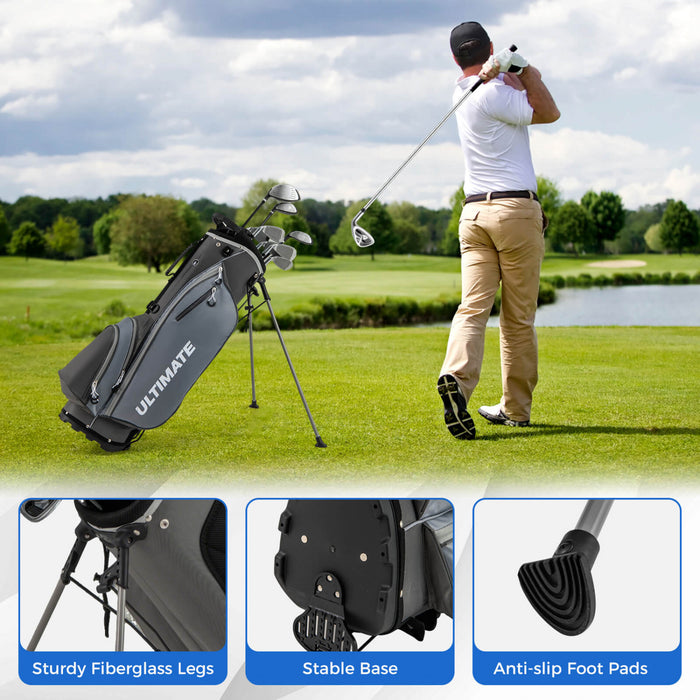 Men's Complete Golf Clubs Package Set 10 Pieces Includes Alloy Driver Grey