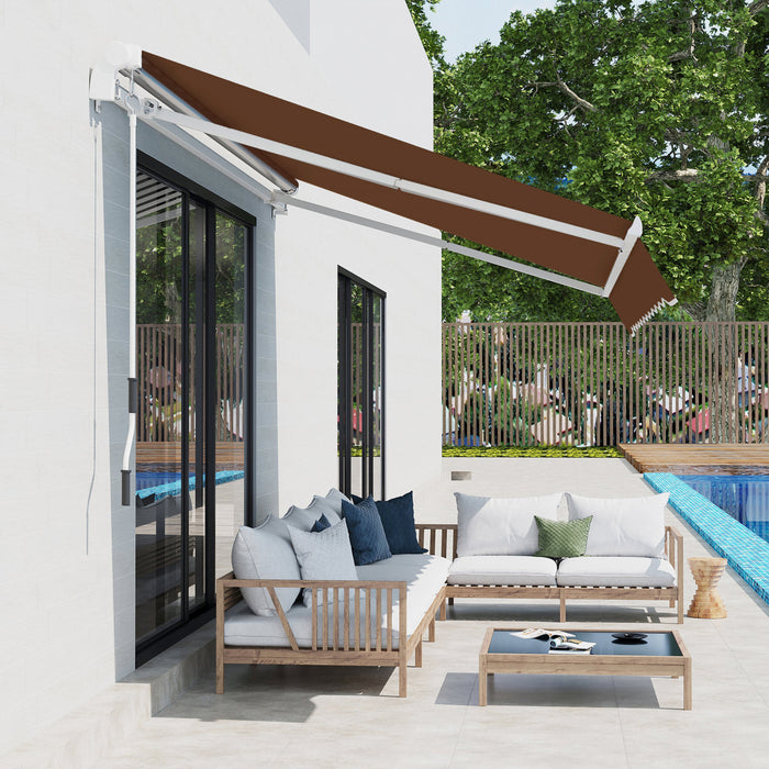 Outsunny 13' X 8' Manual Retractable Patio Awning Sun Shade Outdoor Deck Window Door Canopy Shelter Aluminum Frame Coffee
