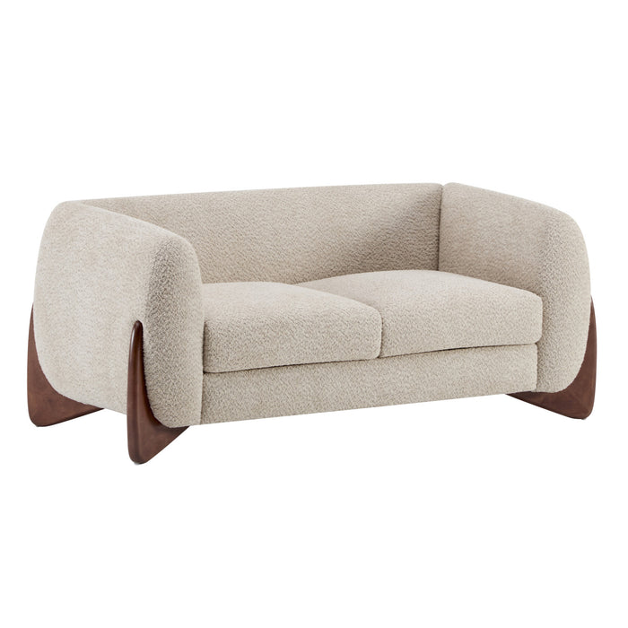 Lillian Solid Wood Modern Boucle Upholstered Loveseat Comfort Seating,Almond