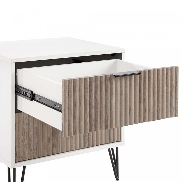 Dumbo Modern 20\" Fluted Nightstand in Rustic Gray and White (2-Drawer)