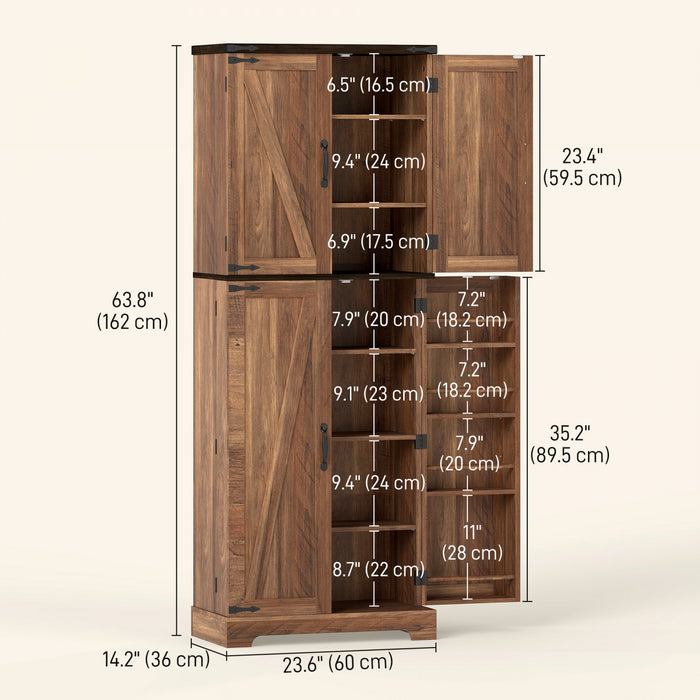 HOMCOM 64\" Kitchen Pantry Storage Cabinet with Adjustable Shelves, Brown