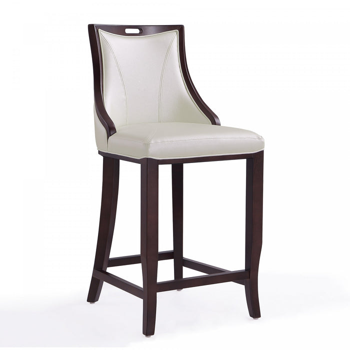 Emperor Traditional Wood Upholstered Barstool in Pearl White - Set of 3