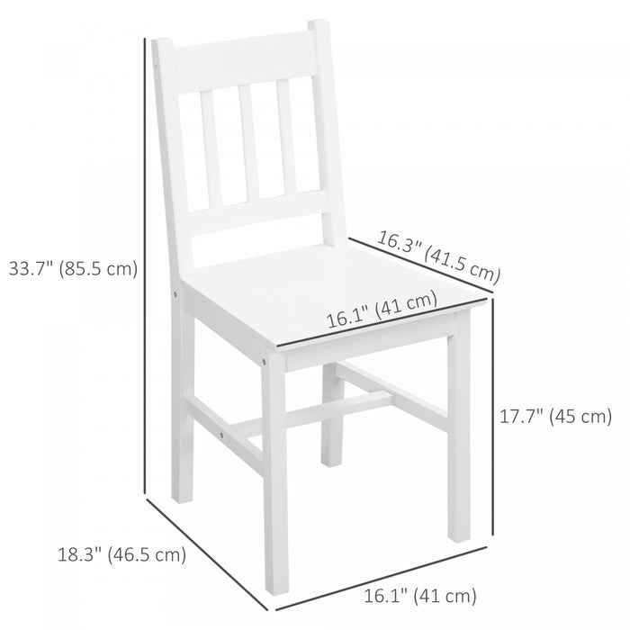 Dining Chairs Set of 2, Kitchen Chair with Slat Back, Pine Wood White