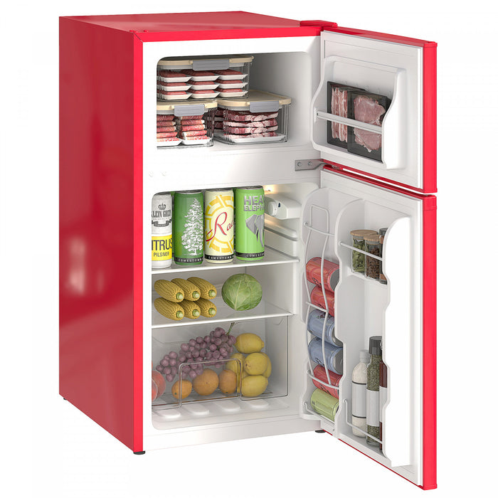 HOMCOM 3.2 Cu Ft Mini Fridge with Freezer Adjustable Shelf Reversible Doors