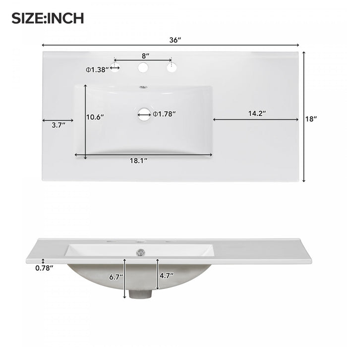 Andrew 36\" Solid Wood Bathroom Vanity With Ceramic Sink And Storage Cabinet - White