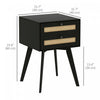 HOMCOM Bedside Table Set of 2 with 2 Drawers, Rattan Element for Bedroom