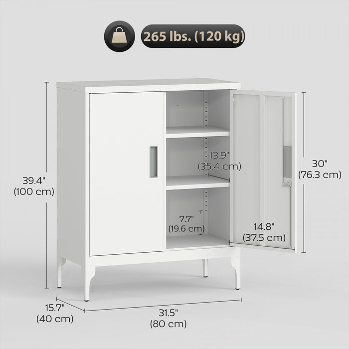 HOMCOM Metal Storage Cabinet with Lock, Steel Garage Cabinet, White