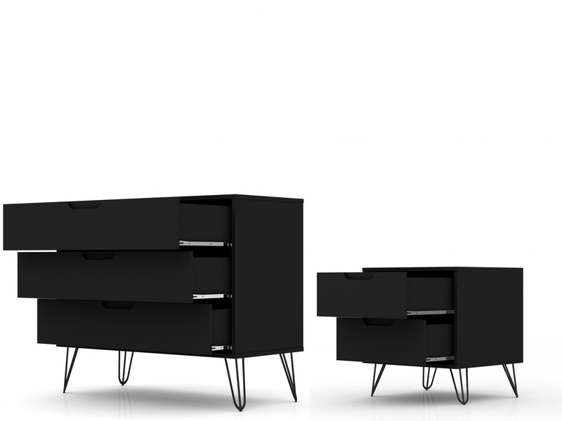 Rockefeller Mid-Century Modern 2-Piece Dresser Set in Black