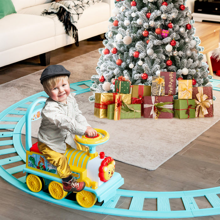 6v Electric Kids Ride On Train Motorized Train Toy W/ Track & 6 Wheels Blue