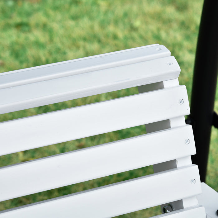 Outsunny 2 To 3 Seater Porch Swing Wood Patio Swing Chair Swing Bench With Foldable Table, Cup Holders, Steel Chains Garden, Patio, Yard, White