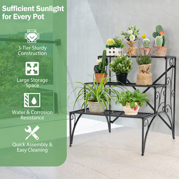 Costway 3 Tier Stair Style Metal Plant Stand Garden Shelf Flower Pot Display Rack