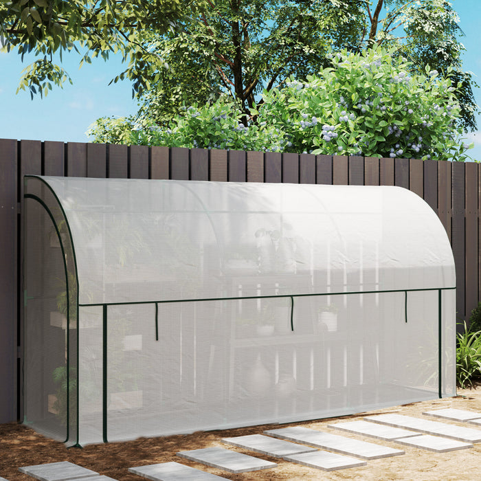 Outsunny Lean-to Greenhouse with PE Cover, Gardening Green House, White