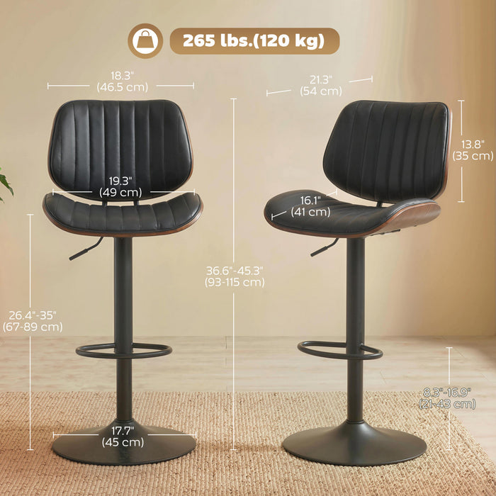 HOMCOM Bar Stools Set of 2, Mid-Century Modern Swivel Barstools, Black